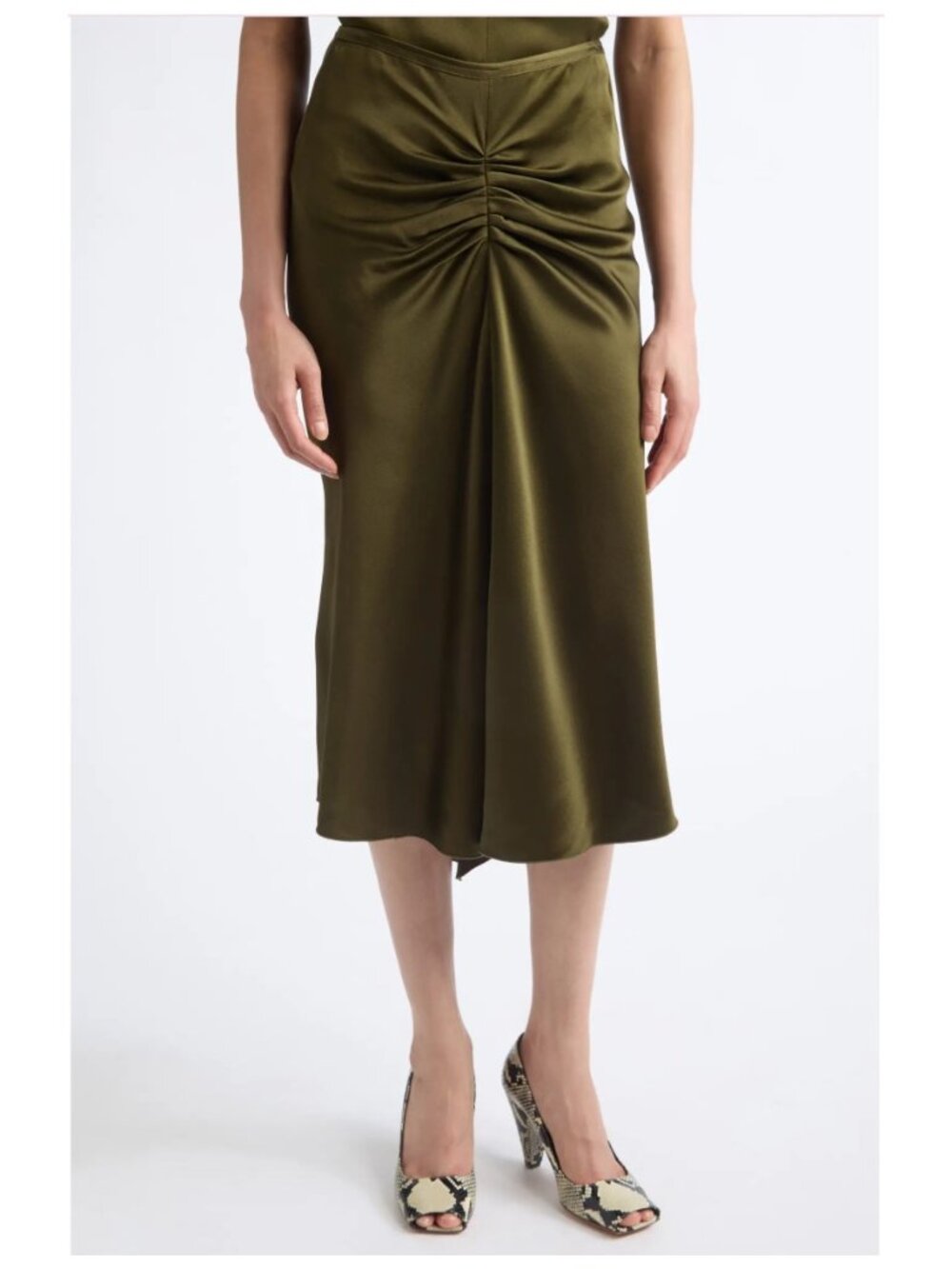 Victoria Beckham Gathered Waist Midi Skirt Dark Olive US 4 NWT